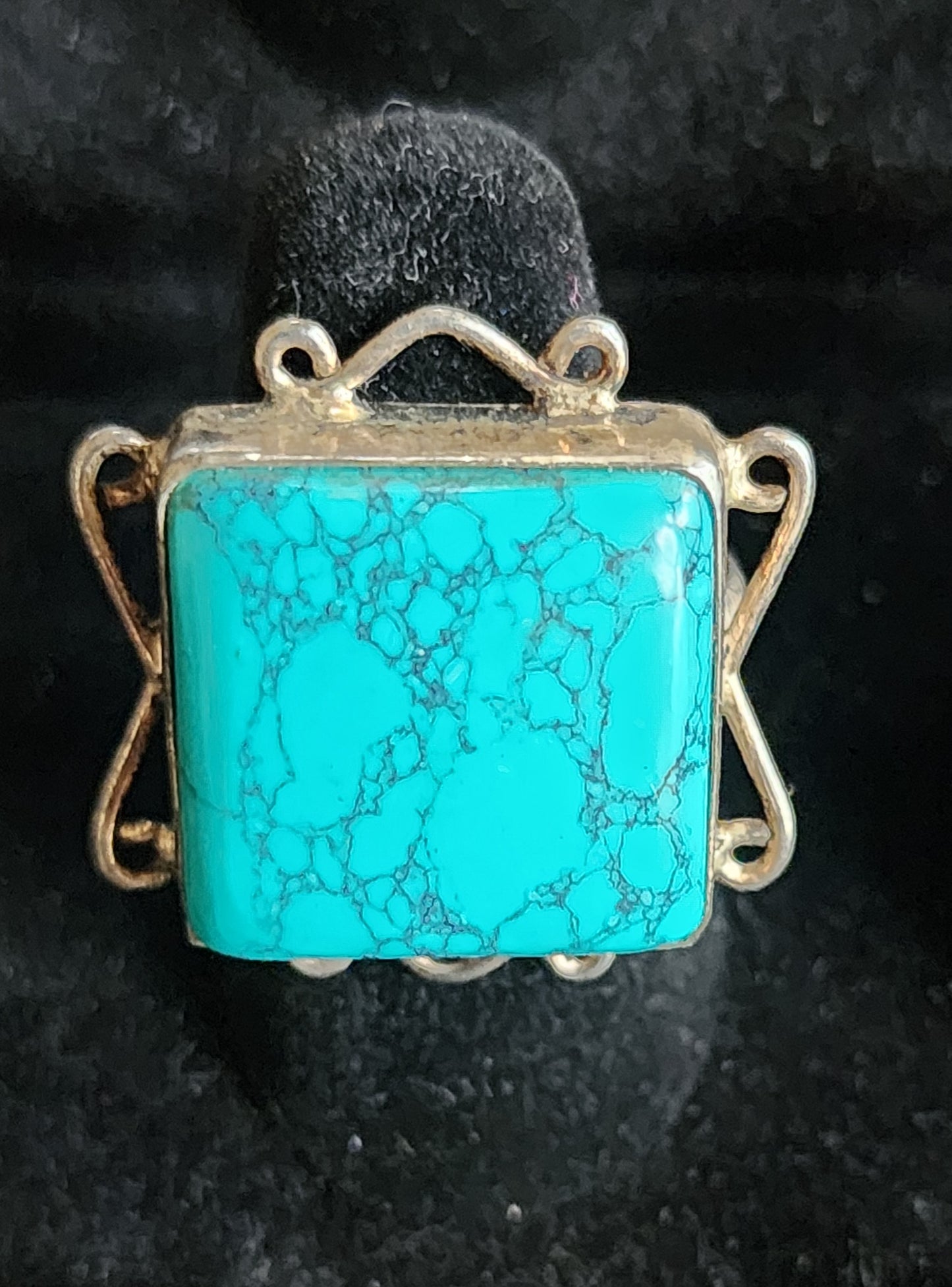 Vintage Sterling Silver Square Spiderweb Turquoise Ring Sz-6.75