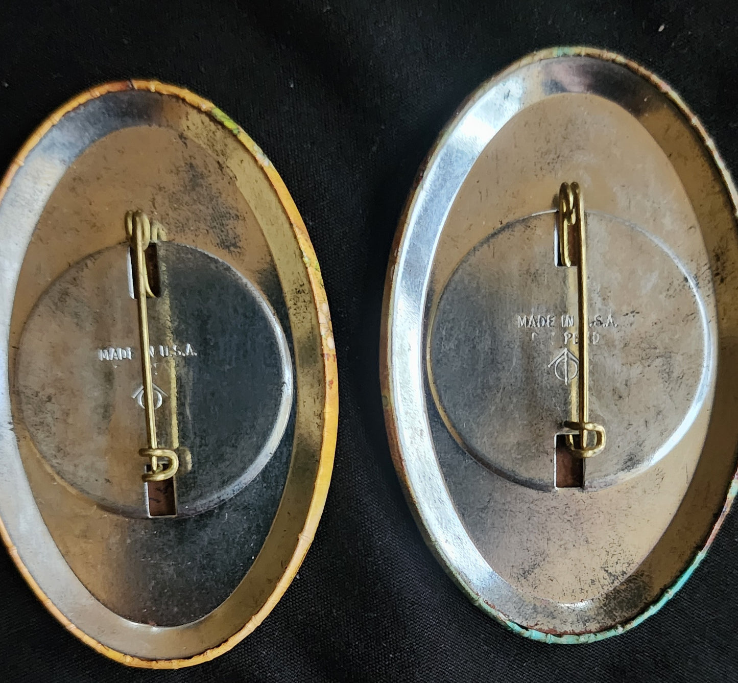 Lot of (2) Vintage Big Eye Girl Mid Century Laminated Oval Pin Backs