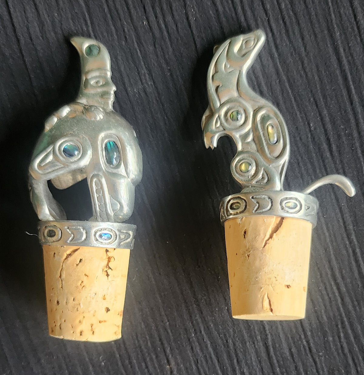 Pair of Glen Rabena Pewter Bottle Stoppers Wine Corks – Whale and Sea Otter