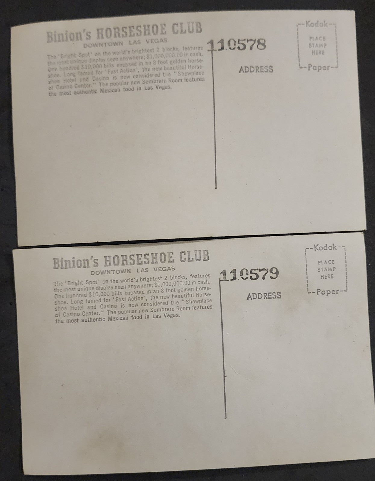 RPPC Binion's Horseshoe Casino Las Vegas Lot of (4) Slot Machine Postcards