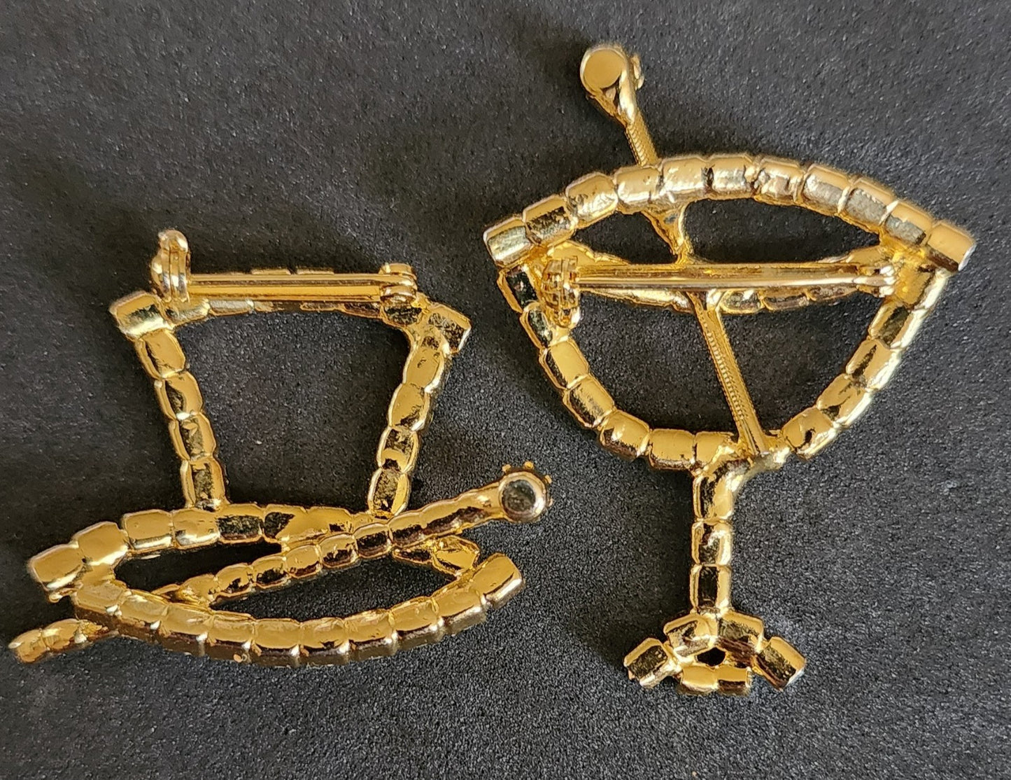 Vintage Martini Glass Rhinestone Brooch Pin + Magician Hat Brooch