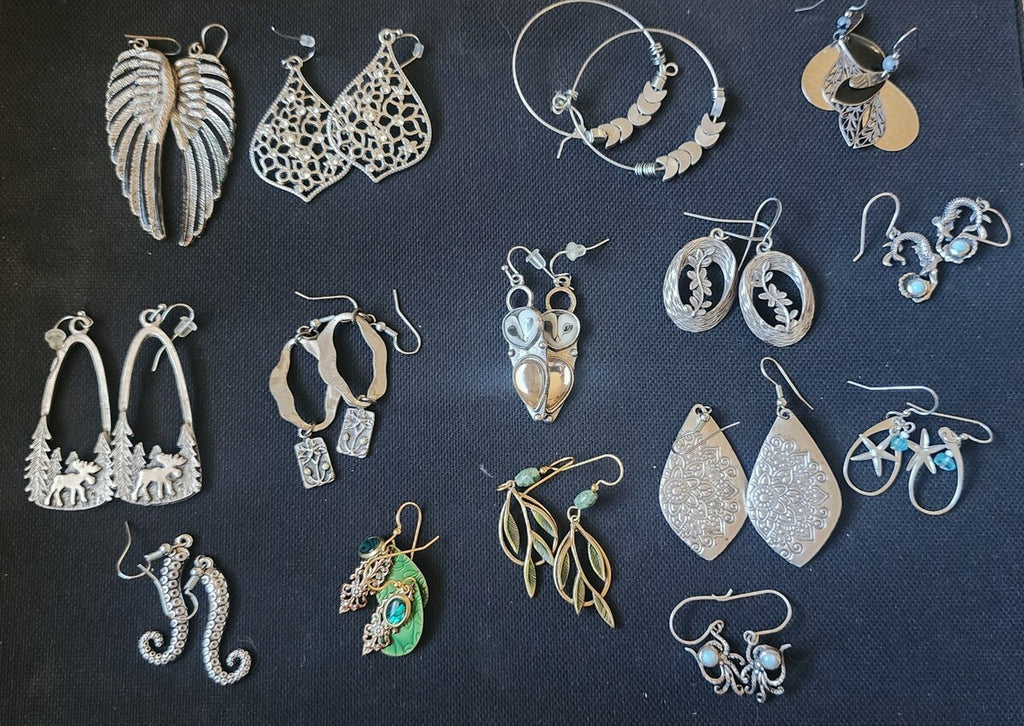 15 Pair Gold & Silver Tone Drop Dangle Earrings Jewelry Lot