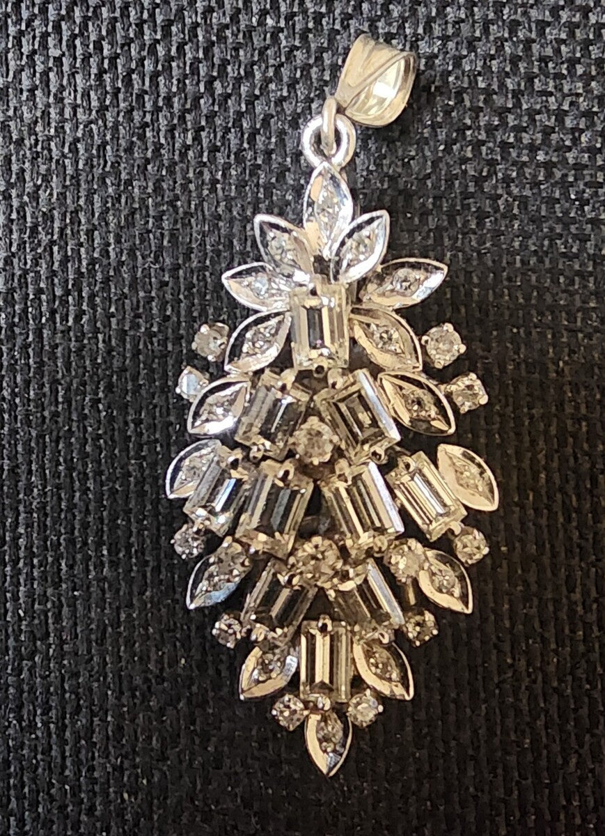 Vintage 18K White Gold 3.34 Carat Total Weight Diamond Pendant – Statement Floral Burst Design