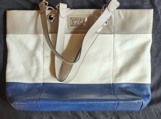 BRIGHTON Color Block Stripes Leather Extra Large Shoulder Tote Bag
