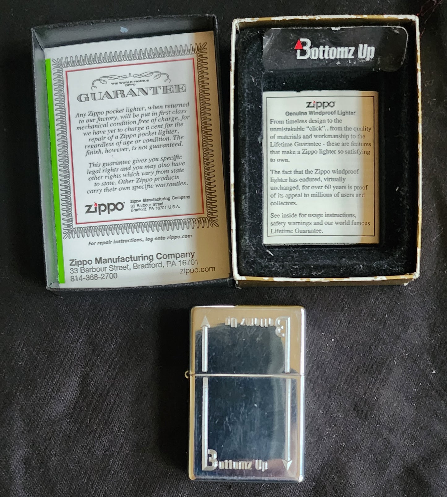 Vintage 2008 Bottomz Up High Polish Chrome Zippo Lighter w/ Box