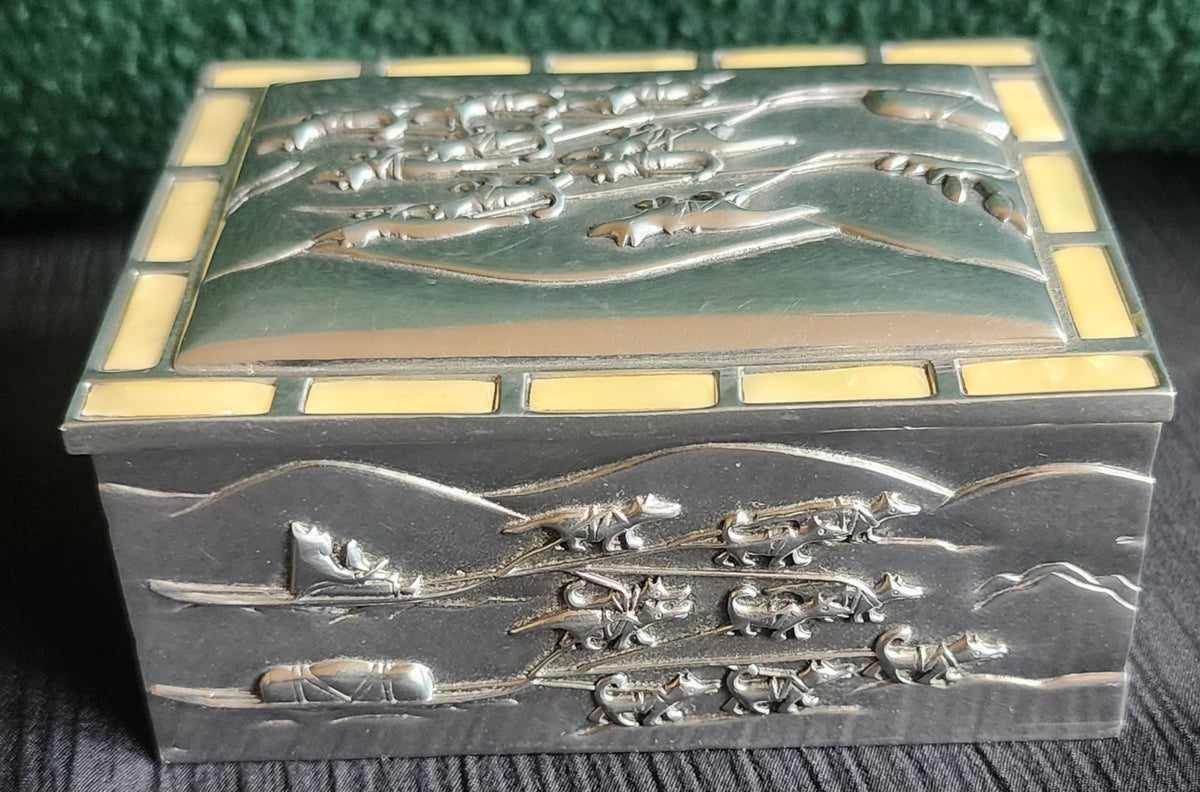 Glen Rabena Northwest Coast Dogsled Chest w/ Abalone Inlays - NOS 3.5x2.75"x1.5"