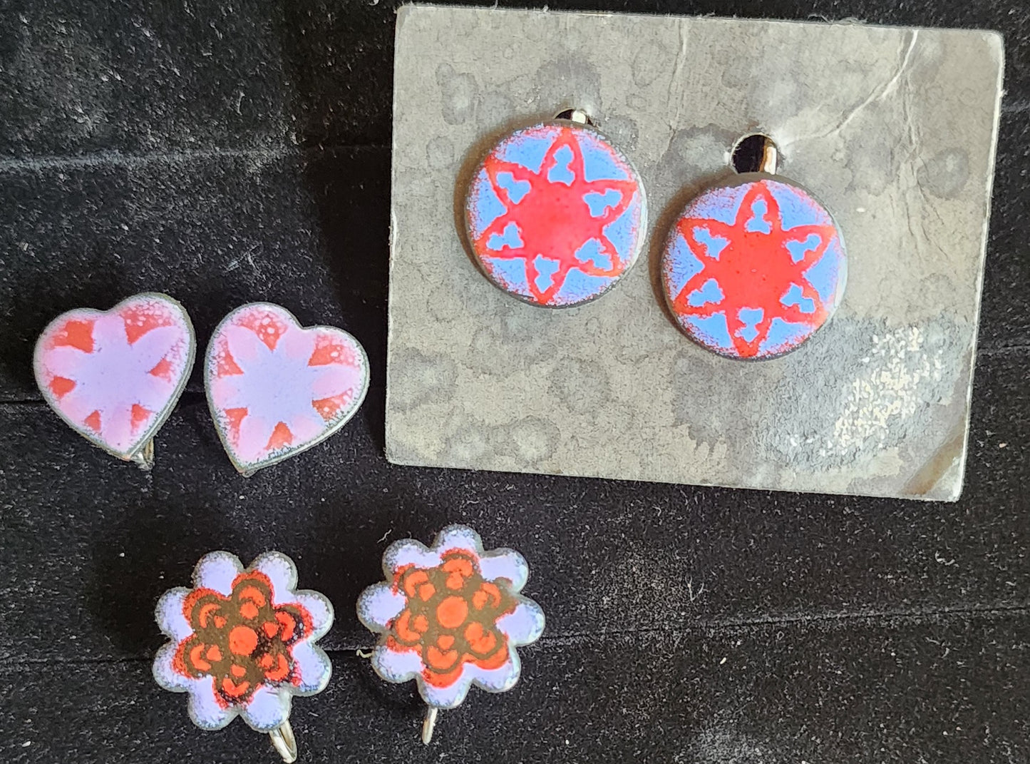 Vintage Lot Of (3) set Enamel Screwback Earrings