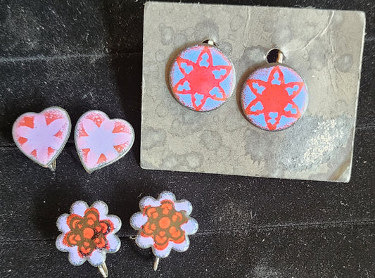 Vintage Lot Of (3) set Enamel Screwback Earrings