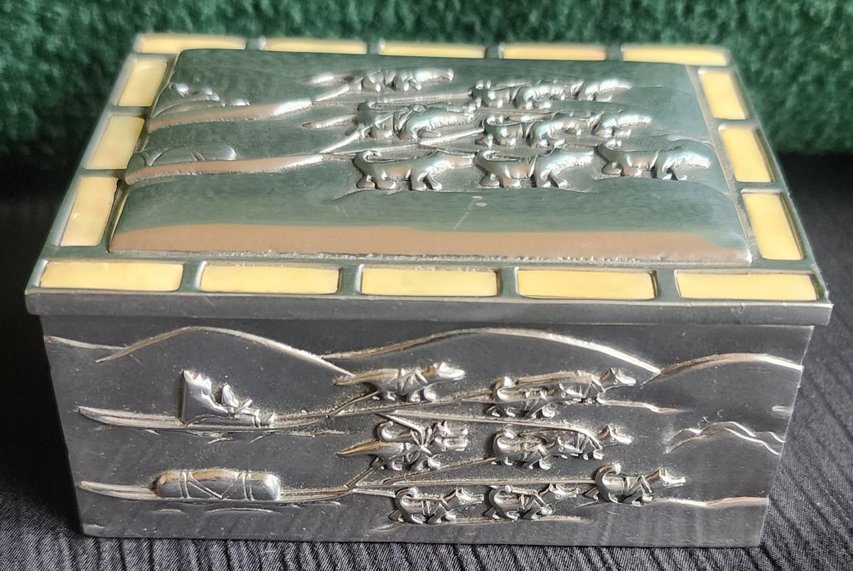 Glen Rabena Northwest Coast Dogsled Chest w/ Abalone Inlays - NOS 3.5x2.75"x1.5"