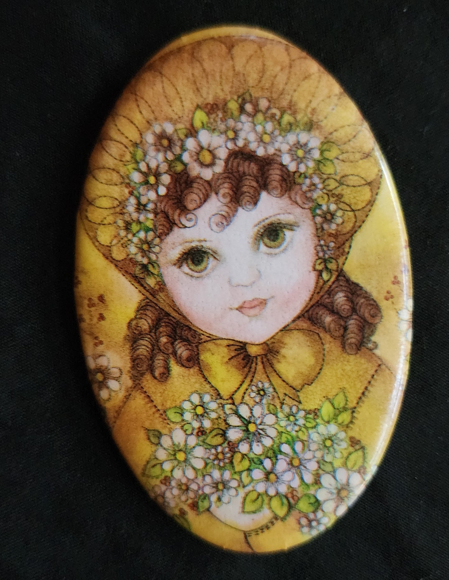 Lot of (2) Vintage Big Eye Girl Mid Century Laminated Oval Pin Backs