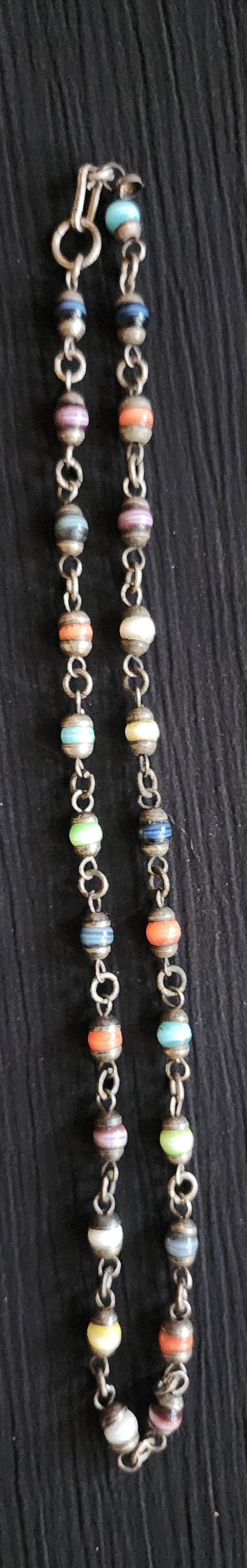 Vintage Mexican (TAXCO?) Sterling Silver Lantern Gemstone Bead Necklace 19" Princess Length