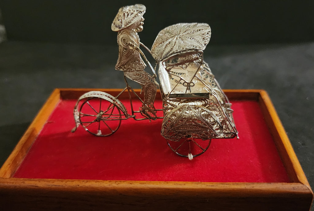 Vintage Chinese .900 Silver Filigree Rickshaw Puller Miniature Sculpture Figurine