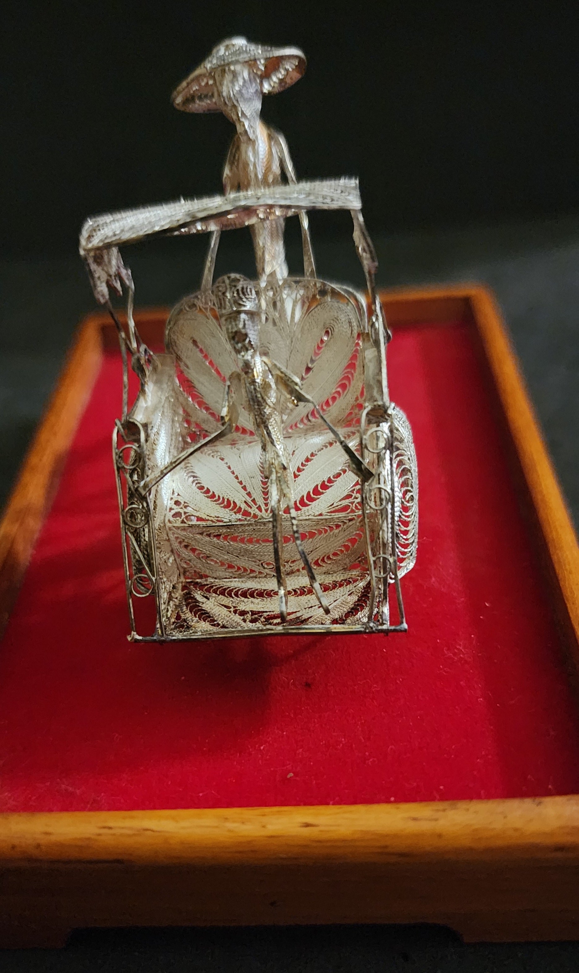 Vintage Chinese .900 Silver Filigree Rickshaw Puller Miniature Sculpture Figurine