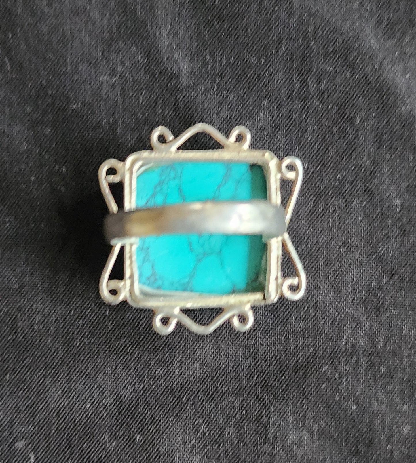 Vintage Sterling Silver Square Spiderweb Turquoise Ring Sz-6.75