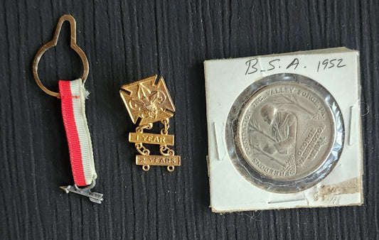 Vintage 1950s Boy Scouts Lot .925 Order of Arrow, 2 Yr. Pin, Washington Medal