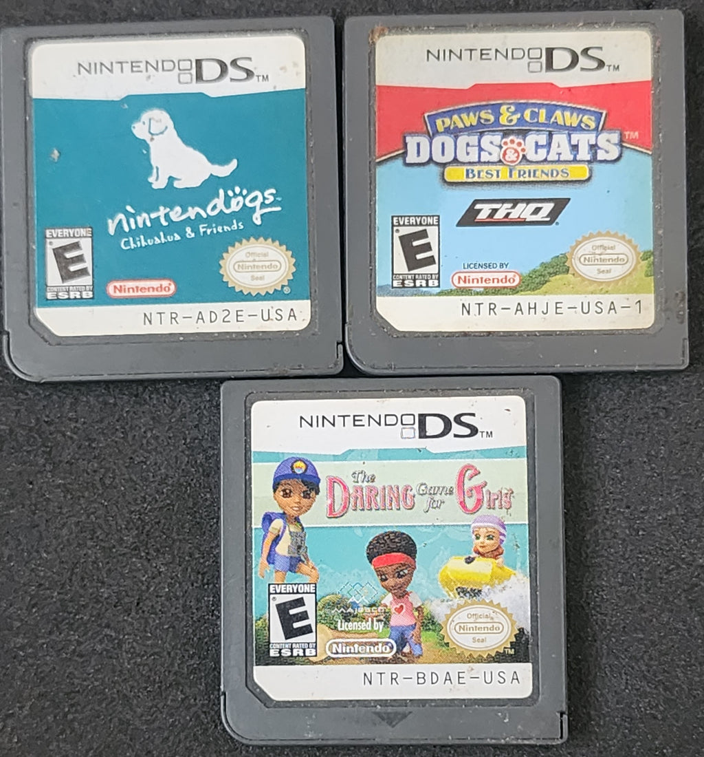 Lot of (3) Nintendo DS Games - Paws & Claws, Nintendogs, Daring Game of Girls