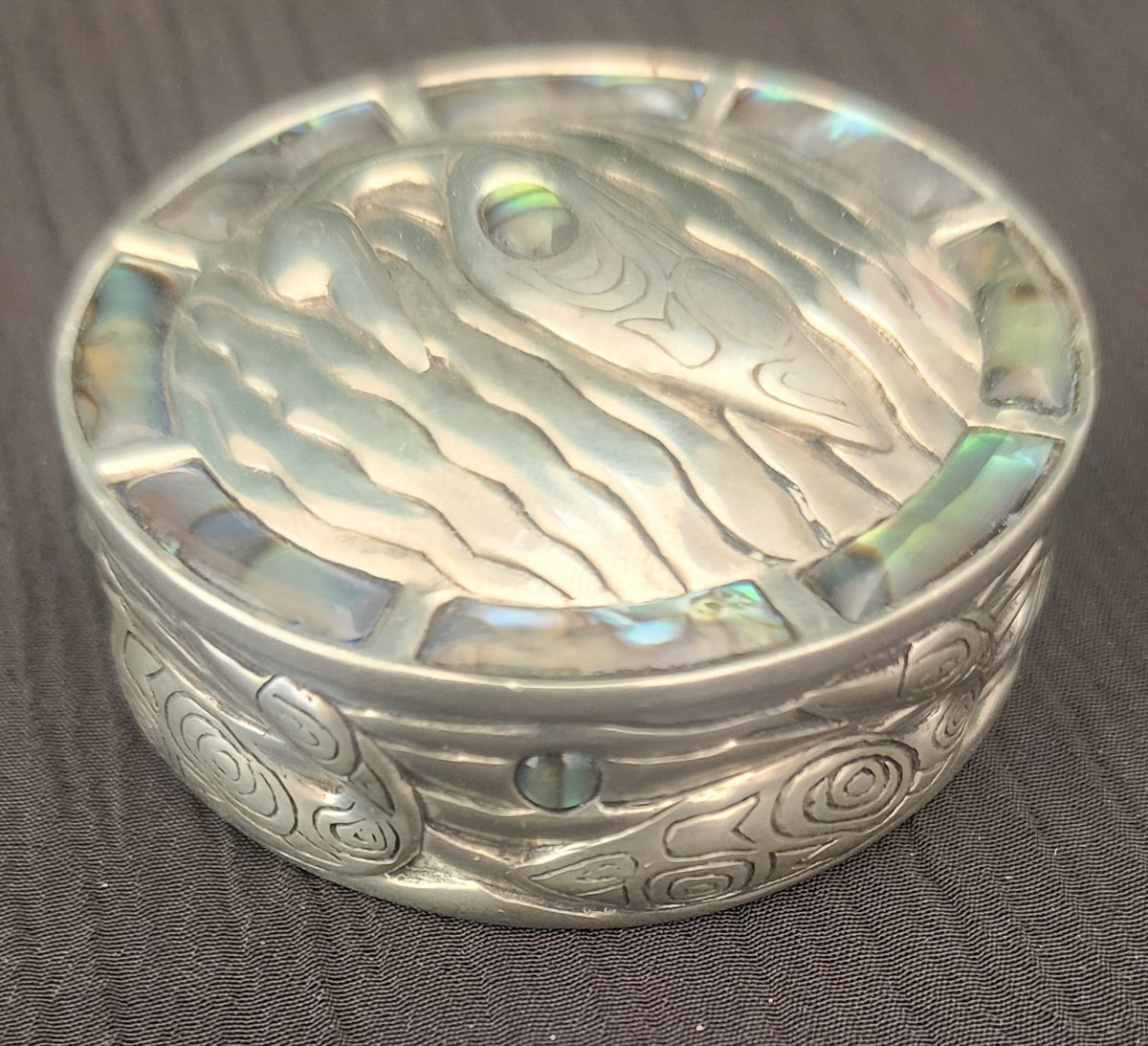 Glen Rabena Northwest Coast Native Loons Scene w/ Abalone Inlays - 1.5" x .25"