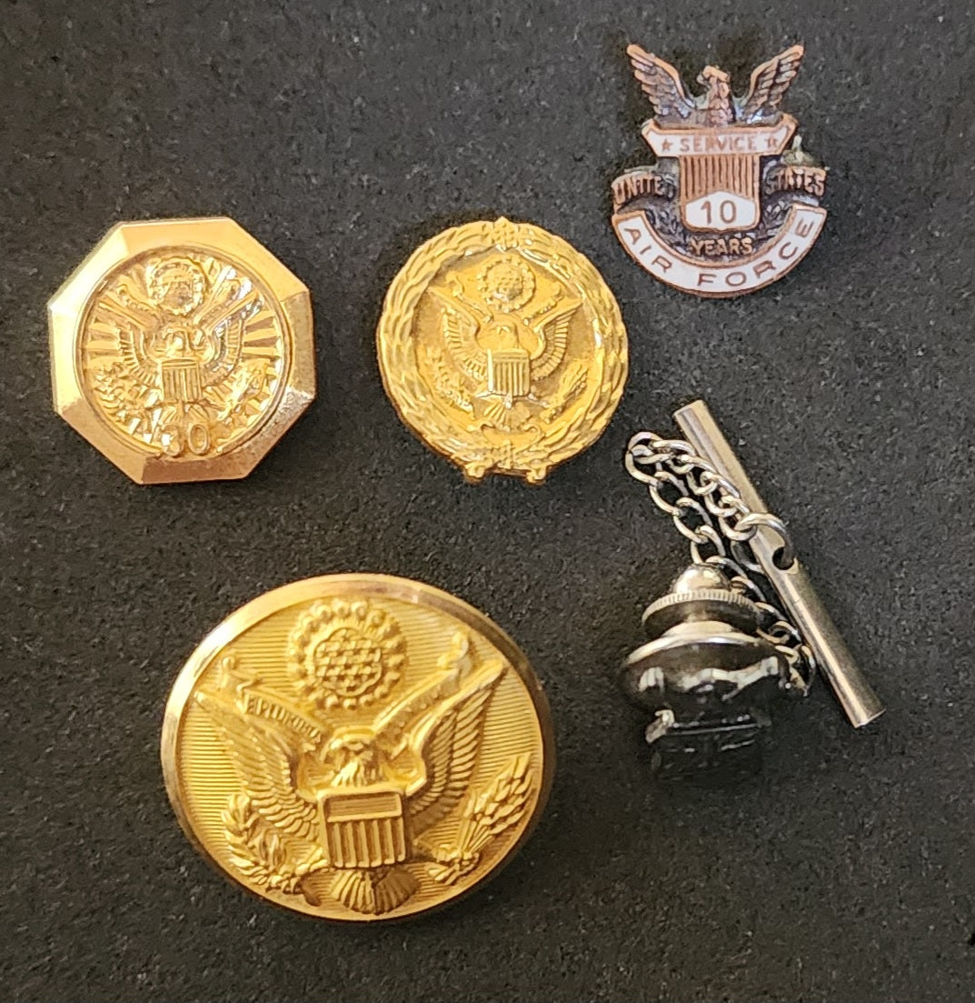 Vintage Military Pin, button lot of (5) Sterling .925