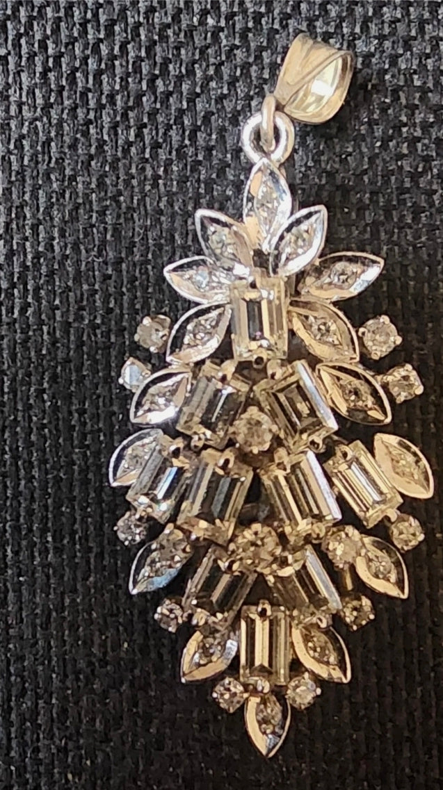 Vintage 18K White Gold 3.34 Carat Total Weight Diamond Pendant – Statement Floral Burst Design