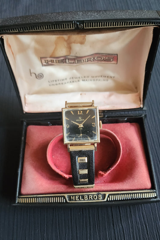 Helbros Vintage Mens Mechanical Watch Gold Tone Original Box Working Order Rare Find