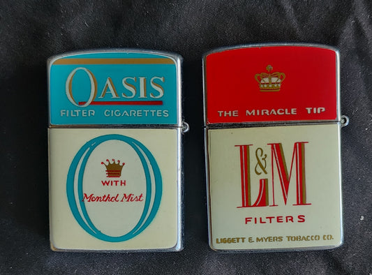 Lot of (2) Vintage Continental Cigarette Lighters - Oasis Menthol, L&M Filters