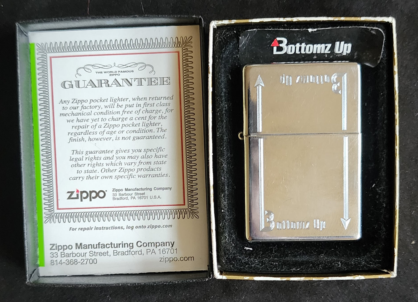 Vintage 2008 Bottomz Up High Polish Chrome Zippo Lighter w/ Box