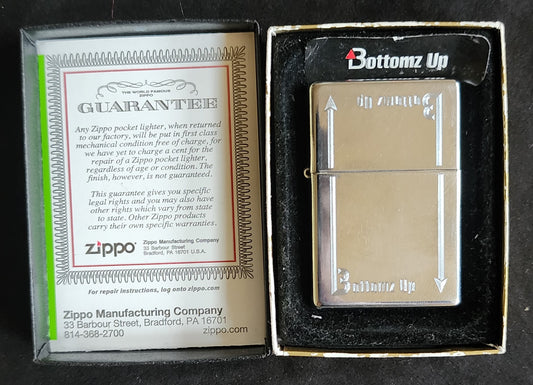 Vintage 2008 Bottomz Up High Polish Chrome Zippo Lighter w/ Box