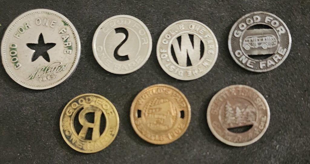 Lot of (7) Vintage Transit Tokens from Various Locations (Seattle, Bremerton, Springfield, etc.)