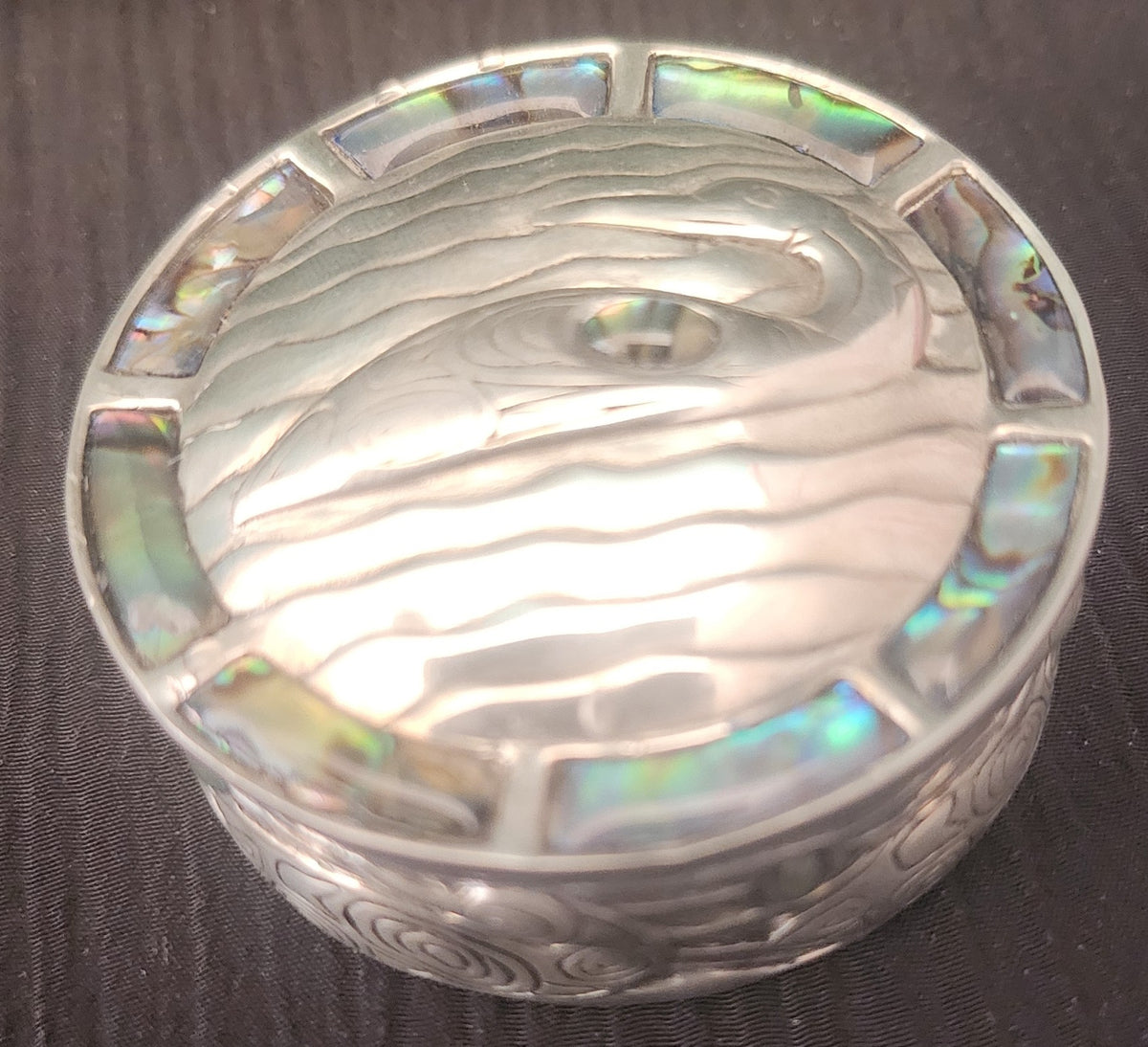 Glen Rabena Northwest Coast Native Loons Scene w/ Abalone Inlays - 1.5" x .25"