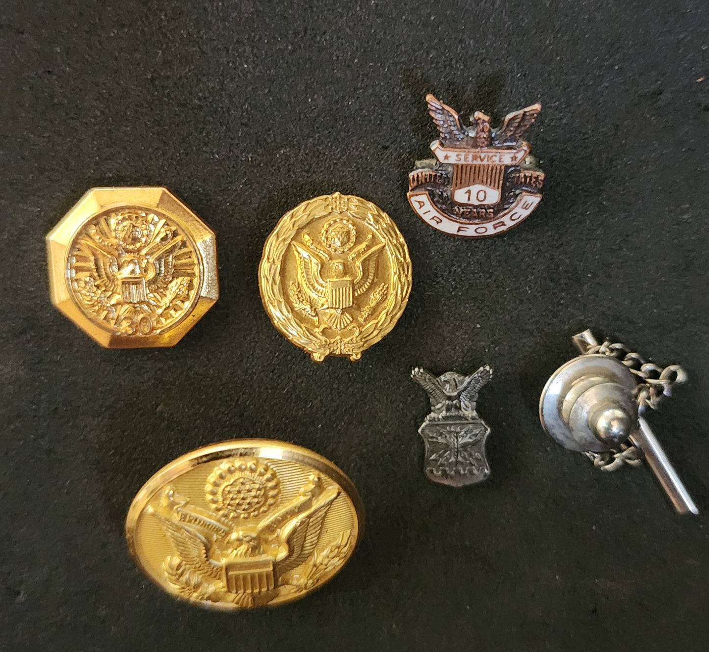 Vintage Military Pin, button lot of (5) Sterling .925