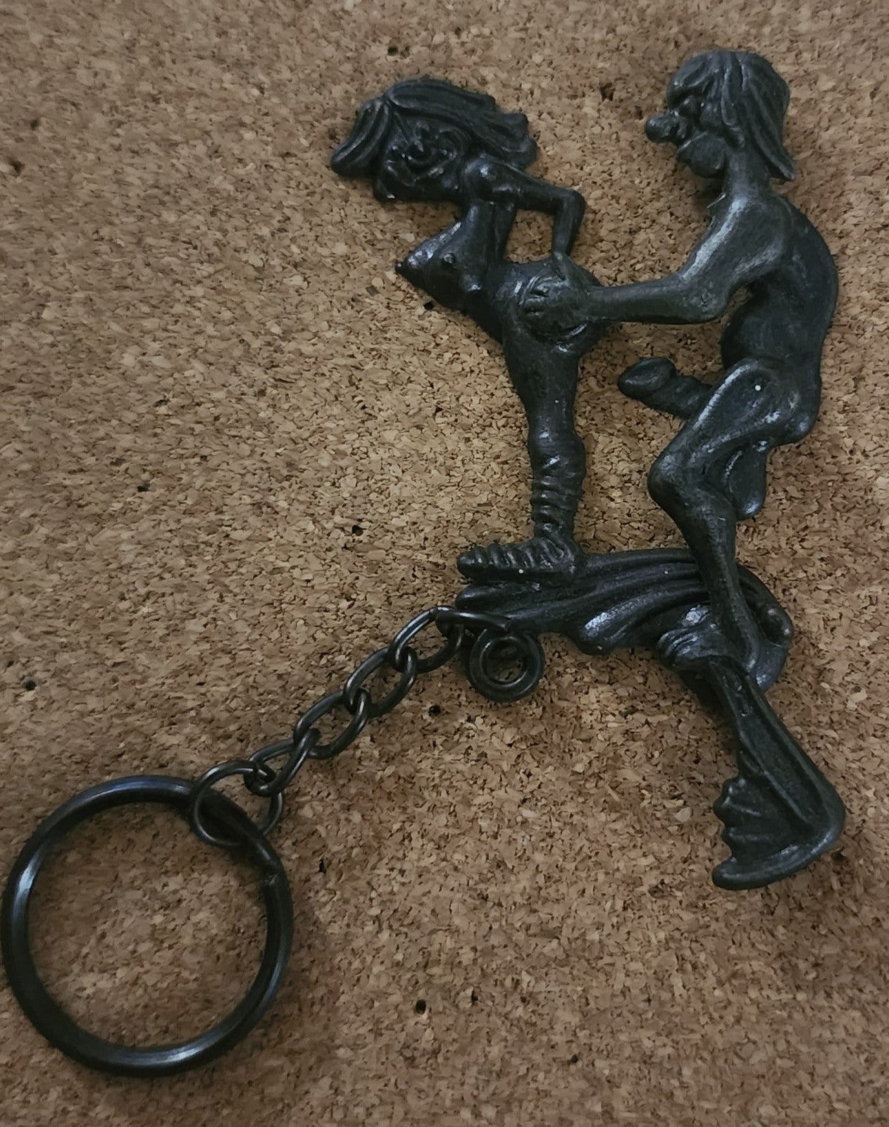 Vintage Man and Woman Having Sex Mechanical Metal Keychain
