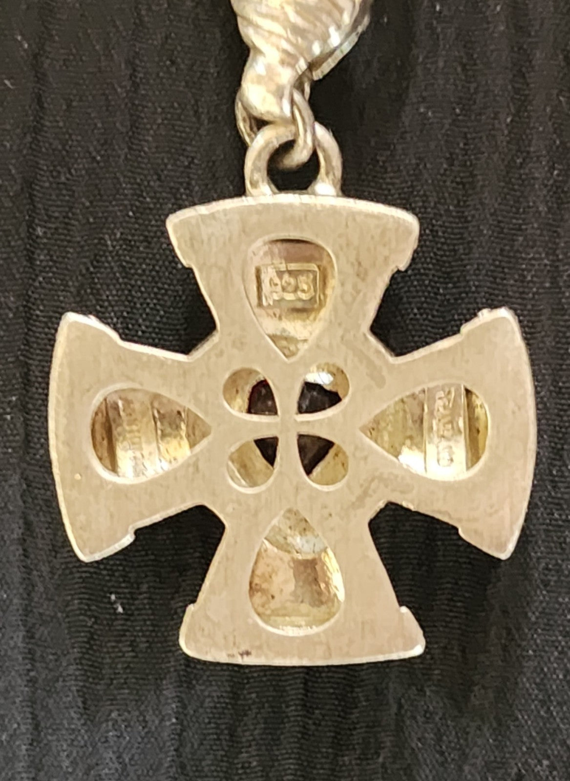 Vintage Judith Ripka Sterling Charm Maltese Cross Garnet Heart with .925 Chain