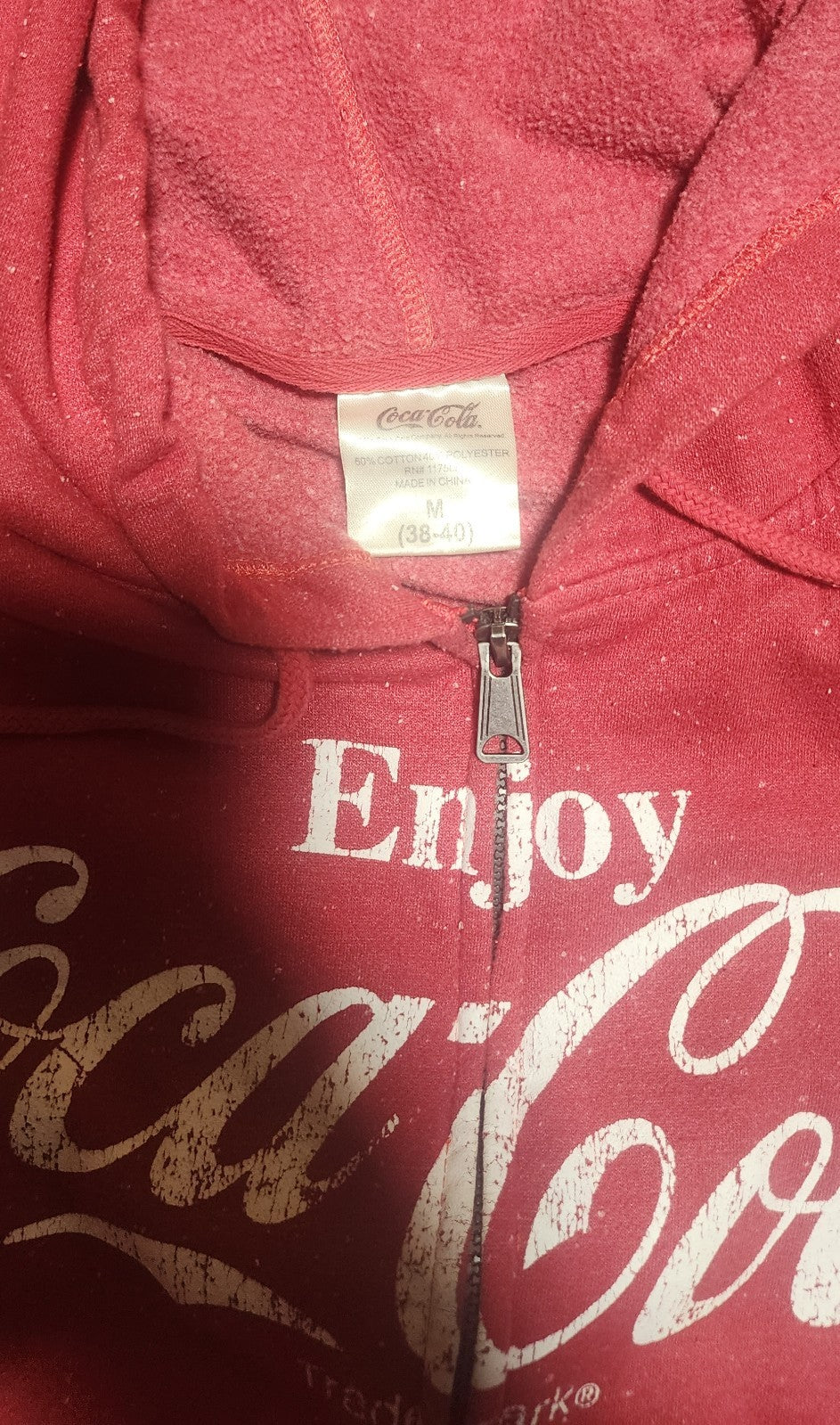Vintage Enjoy Coca Cola Red Hoodie Zip Pocket Long Sleeve Large M (38-40)