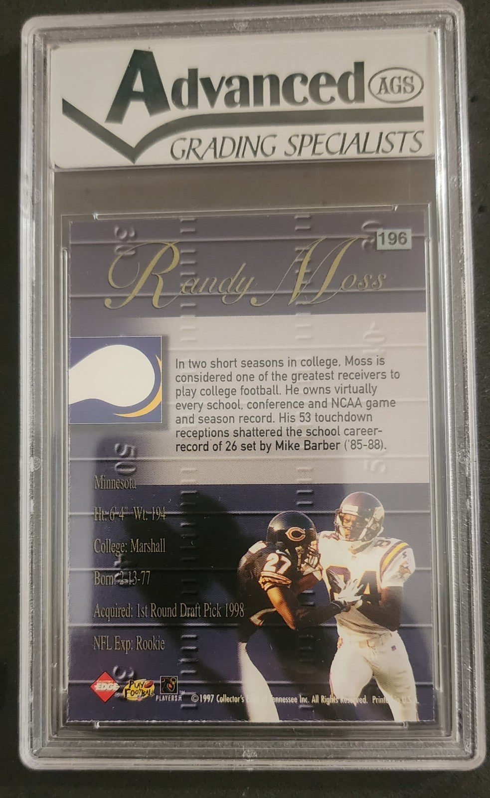 1998 Collector's Edge Advantage - #196 Randy Moss (RC) Advanced Gem Mint 10