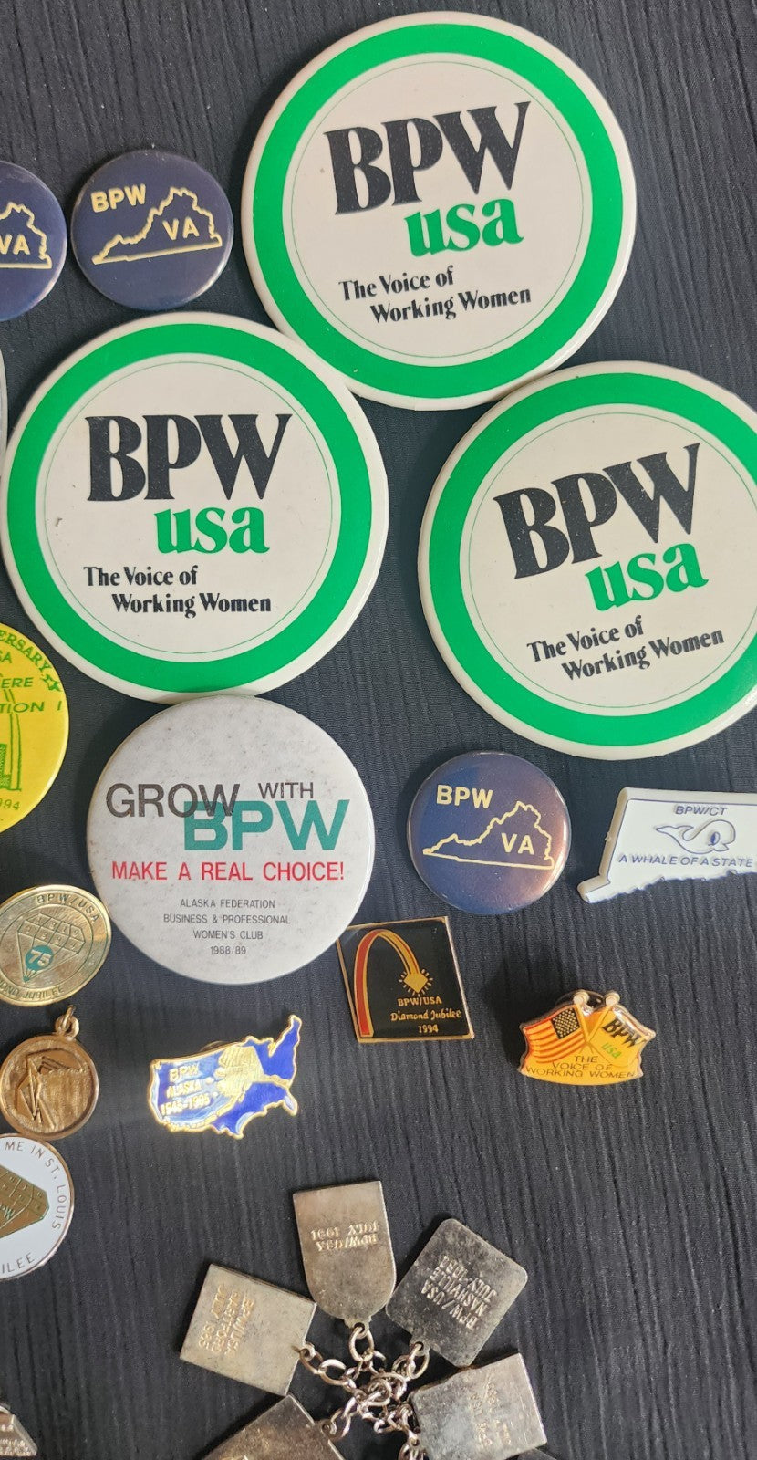 Vintage Lot of (21) BPW Business Professional women Pins + Charm bracelet