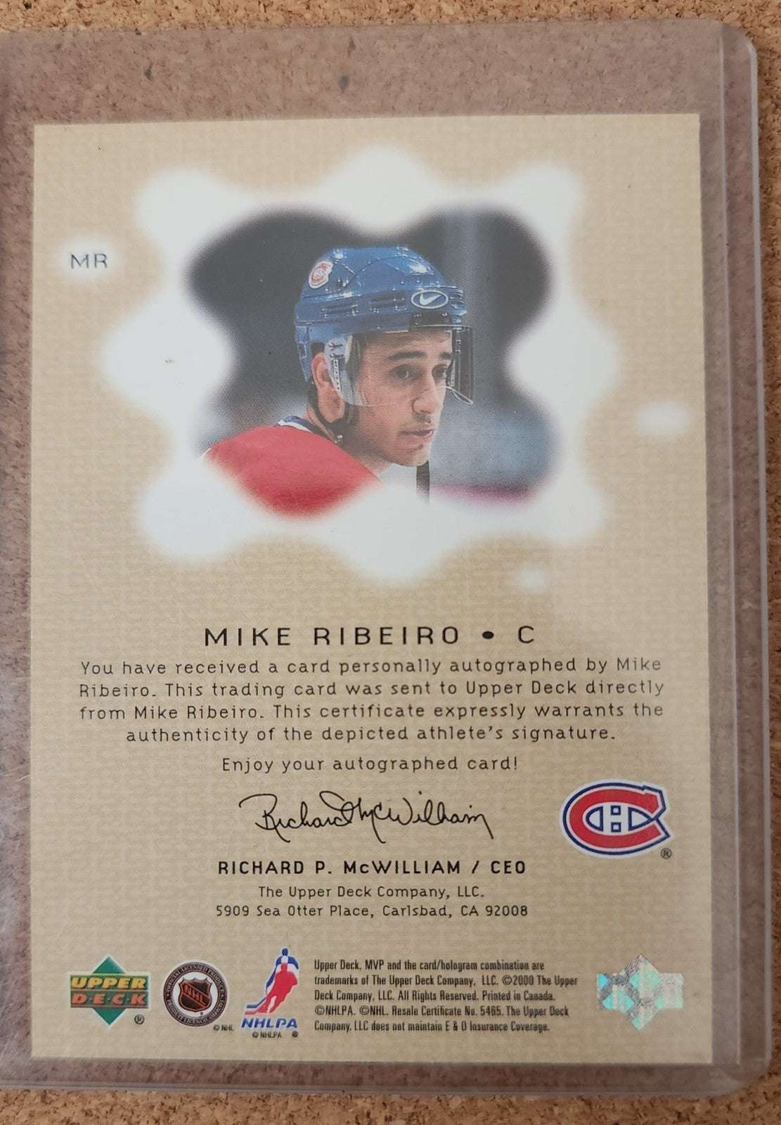 2000/01 UPPER DECK UD MVP NHL HOCKEY CARD #MR MIKE RIBEIRO NM AUTO AUTOGRAPH