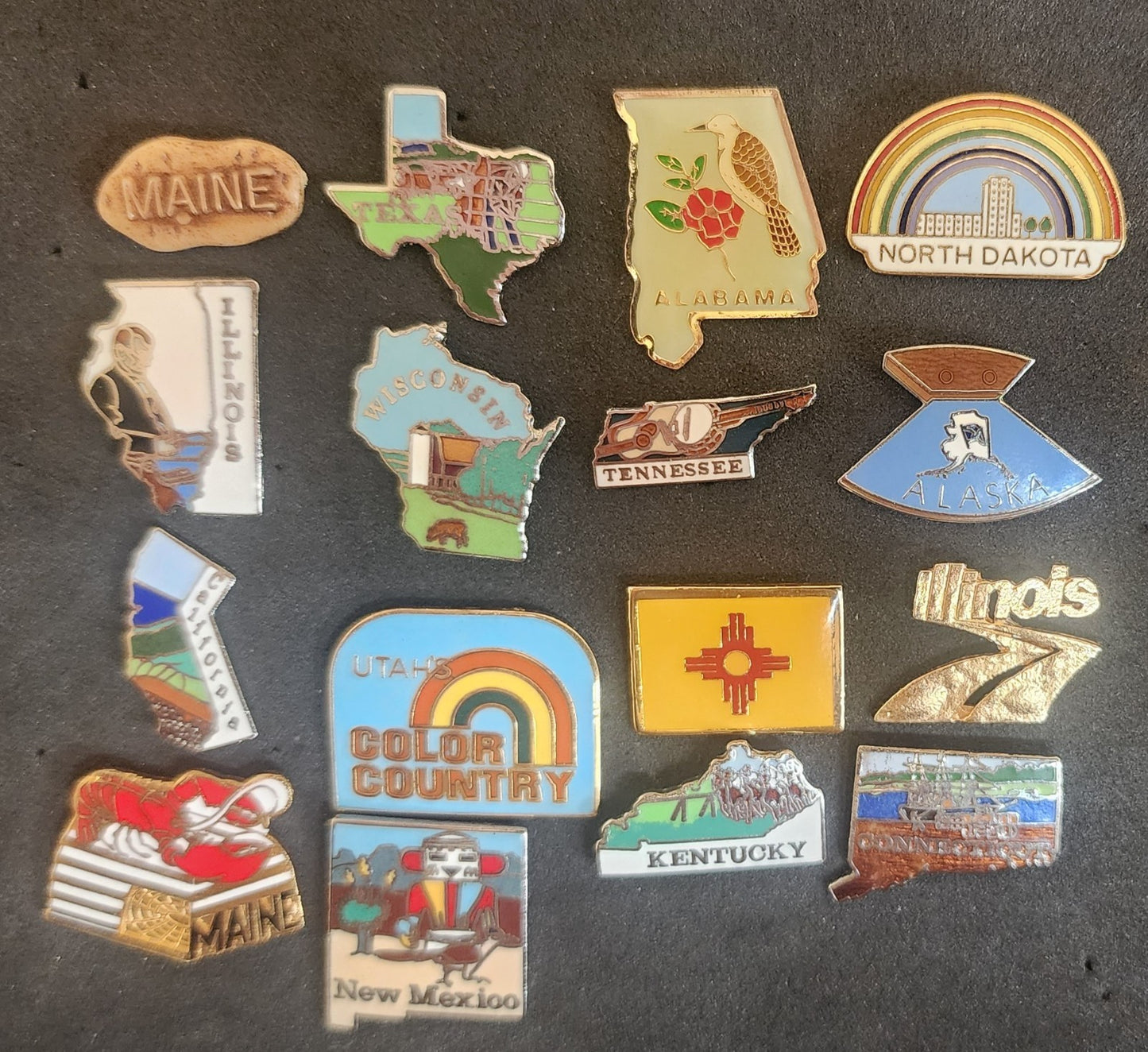 Vintage Enamel U.S. State Lapel Pins - Lot of 16