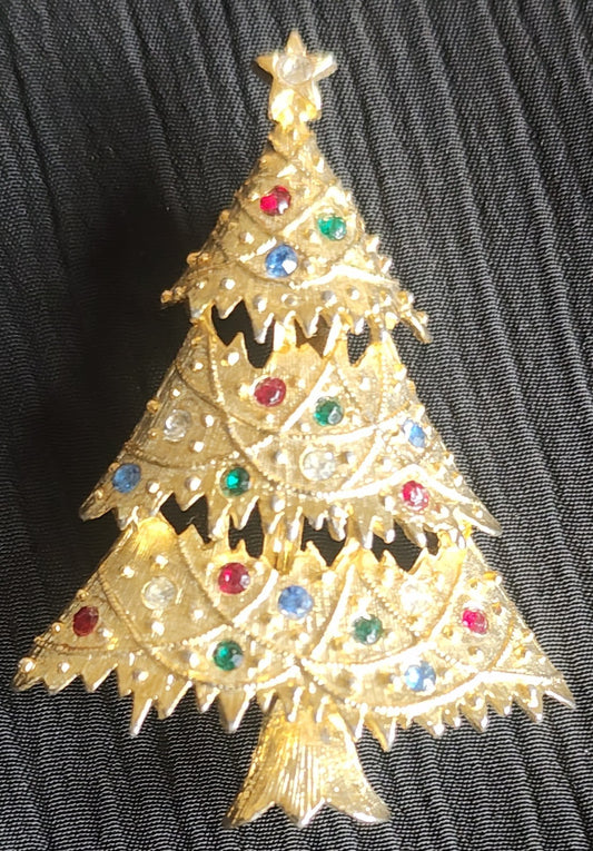 Vintage EISENBERG ICE Rhinestone Christmas Tree Brooch Pin