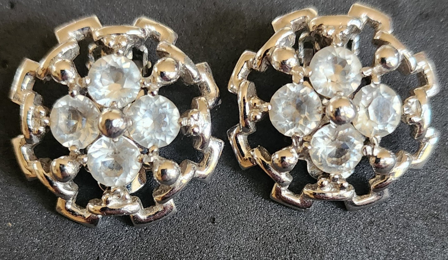 Signed Reja Vintage Rhinestone Clip-on Earrings Set