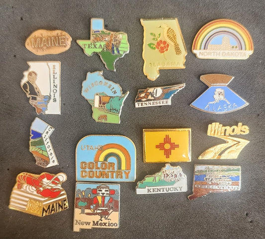 Vintage Enamel U.S. State Lapel Pins - Lot of 16