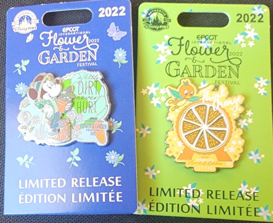 2022 Epcot Flower And Garden Festival Disney LR Pins Orange Bird & Dirt never hu