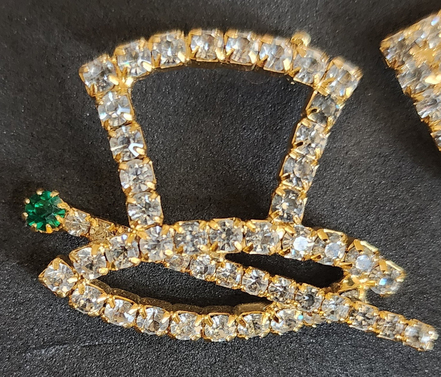 Vintage Martini Glass Rhinestone Brooch Pin + Magician Hat Brooch