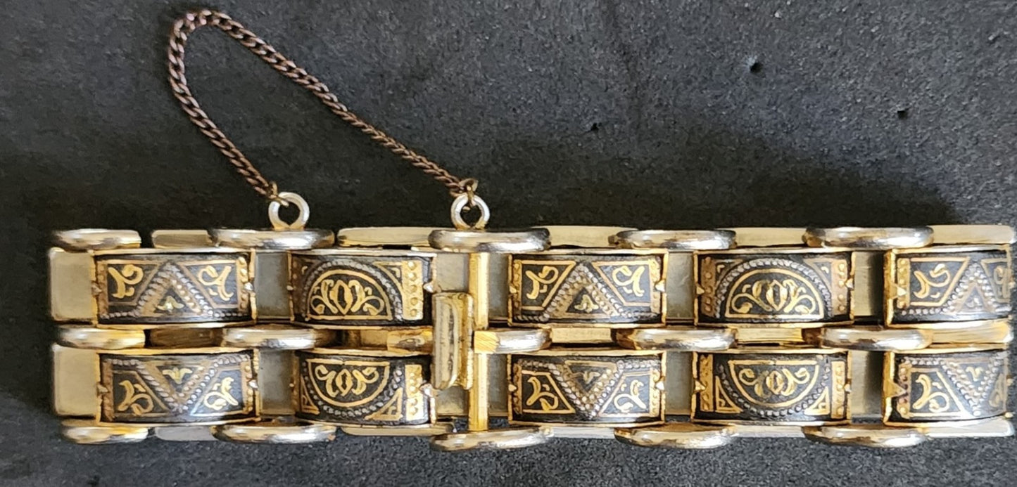 VINTAGE Damascene Gold tone metal Bracelet 1950s-60's