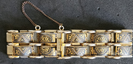 VINTAGE Damascene Gold tone metal Bracelet 1950s-60's