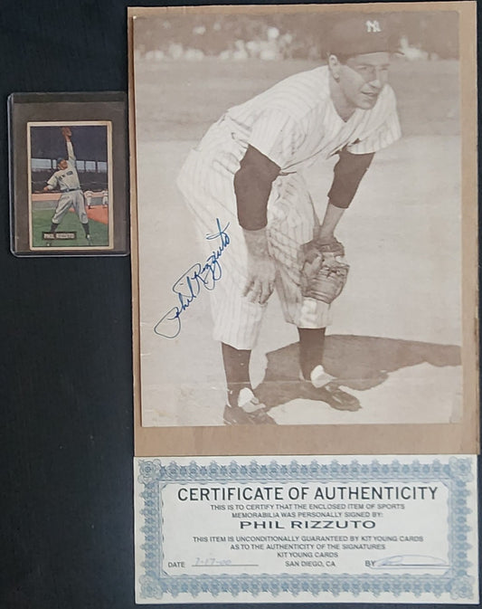 Phil Rizzuto Auto New York Yankees Vintage Baseball 8x10 Photo + 1951 Card Fair
