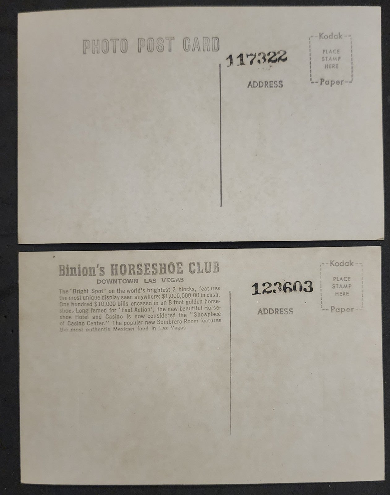 RPPC Binion's Horseshoe Casino Las Vegas Lot of (4) Slot Machine Postcards