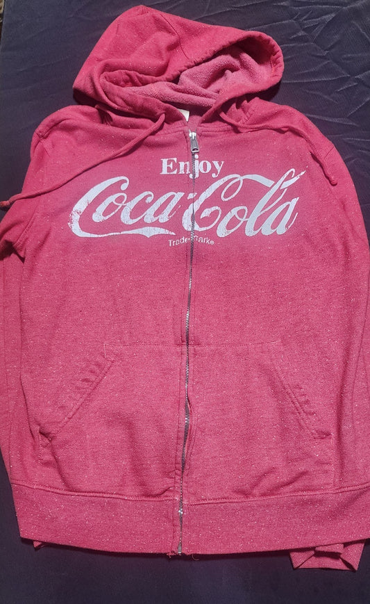Vintage Enjoy Coca Cola Red Hoodie Zip Pocket Long Sleeve Large M (38-40)