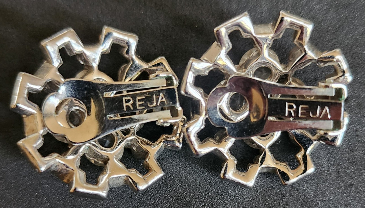 Signed Reja Vintage Rhinestone Clip-on Earrings Set
