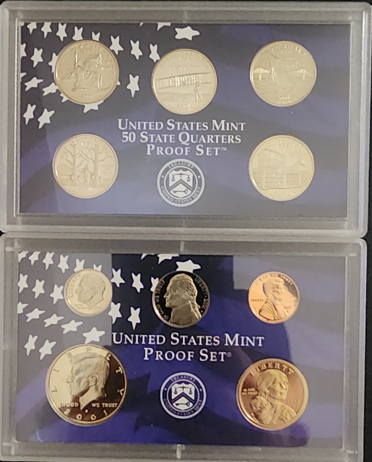Pair of 2001 & 2005 U.S. Proof Sets in OGP -- 21 TOTAL PERFECT PROOF COINS!