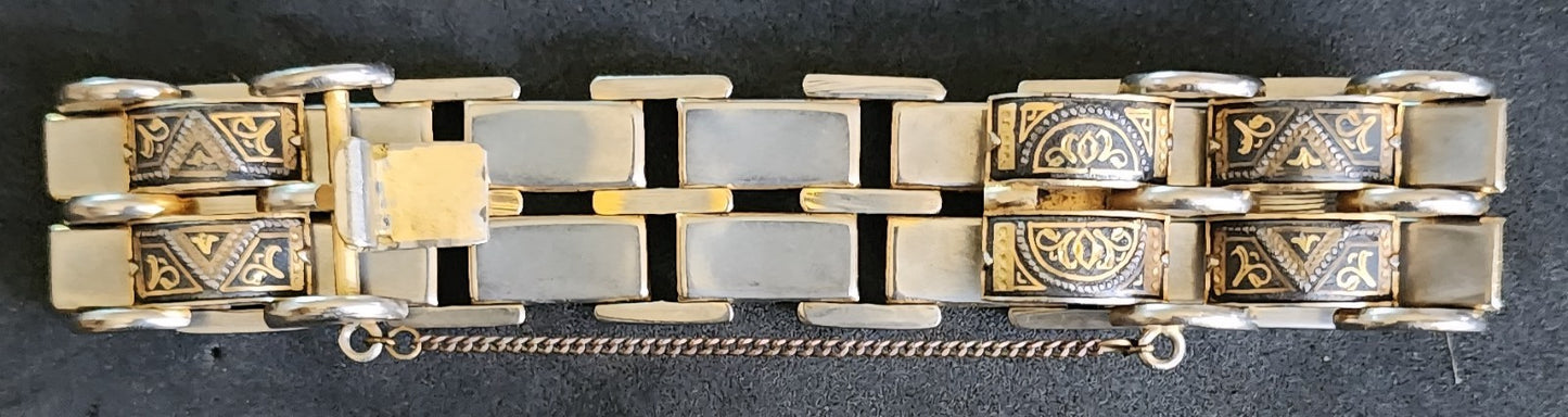 VINTAGE Damascene Gold tone metal Bracelet 1950s-60's